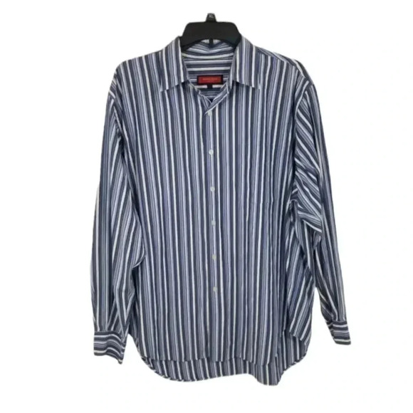 {Austin Reed London} Men's Large Blue White Striped Button Down Dress Shirt - Picture 1 of 6